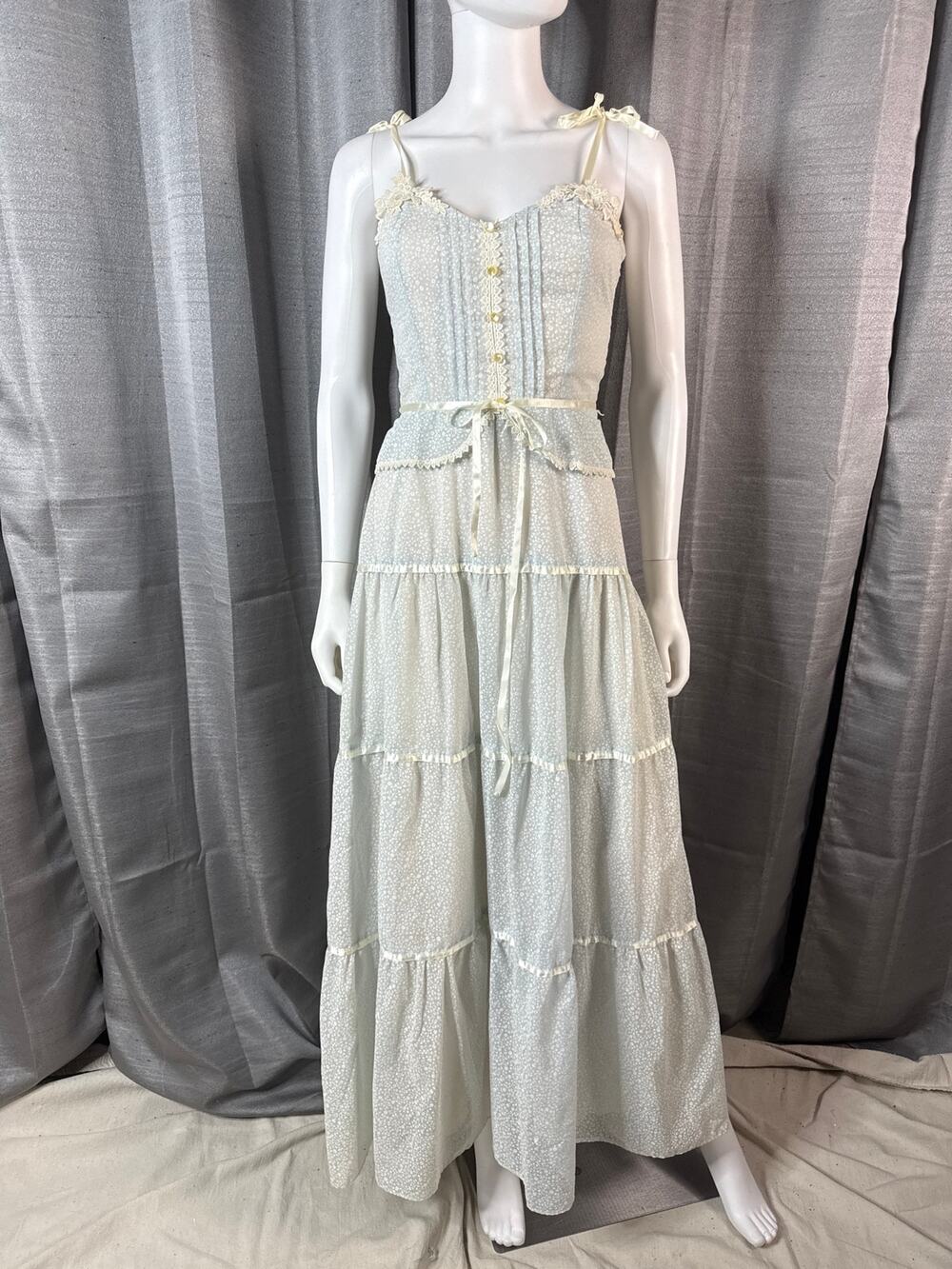 Vintage Gunne Sax Style Blue Floral Prairie Dress Sz XS